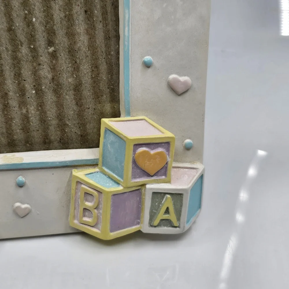 Vintage Pastel Baby‎ Picture Frame 3D Clown Blocks Shoes Rattle Nursery Decor